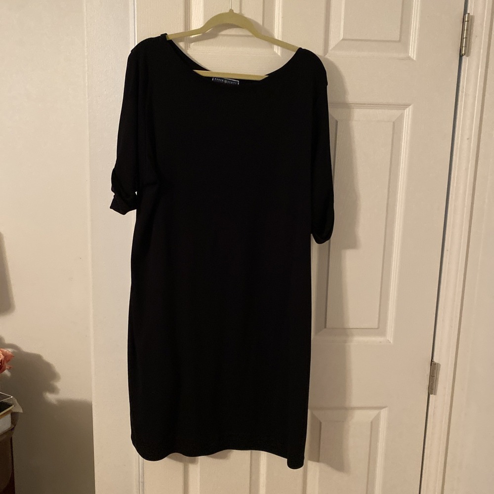 Karen Scott Sport Black Shift Dressβ Half Roll Up Sleeves Sz 2X Boat Neck